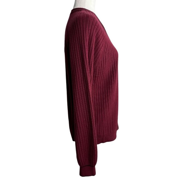 TALBOTS Burgundy Ball Button Front Ribbed Boxy Cardigan Sweater Women's Size L - Picture 6 of 8